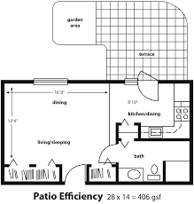 efficiency apartment with patio