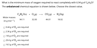 Minimum Mass Of Oxygen Required