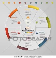 Abstract 6 Steps Modern Pie Chart Infographics Elements