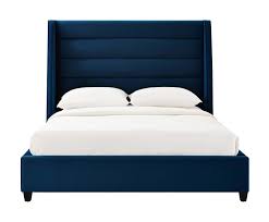 koah navy blue velvet queen bed by tov