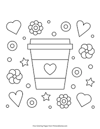 Coffee coloring pages for kids online. Hearts Flowers And Coffee Coloring Page Free Printable Pdf From Primarygames