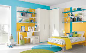 blue yellow white bedroom decor