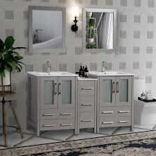 Browse our elevated, floor and wall vanities to find the ideal model that will transform your bathroom into a functional and dreamy space. Vanity Art Brescia 60 In W X 18 In D X 36 In H Bath Vanity In Grey With Vanity Top In White With White Basin And Mirror Va3024 60g The Home Depot