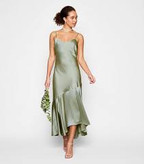 Light Green Satin Frill Hem Midi Dress New Look