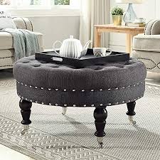 5% coupon applied at checkout. Amazon Com 24kf Large Round Upholstered Tufted Button Linen Ottoman Coffee Table Large Footrest Bench With Caters Rolling Wheels Charcoal Gray Furniture Decor