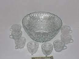Punch Bowl Set Clear Cut Glass