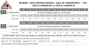 Bulwark Fr Coverall Size Chart Best Picture Of Chart