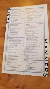 menu at table manners pub bar