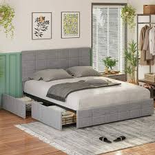 Linen Fabric Upholstered Platform Bed