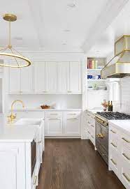 white and gold kitchen