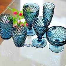 Paibee Glassware Set Blue Embossed Wine