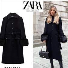 Zara Black Fitted Manteco Wool Blend