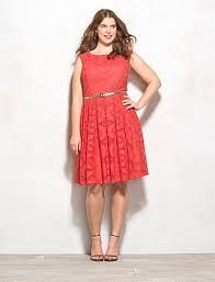 Roz Ali Plus Size Lace Fit And Flare Dress Coral Lace