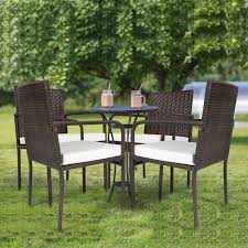 4 Pcs Outdoor Patio Rattan Dining Chairs Cushioned Sofa
