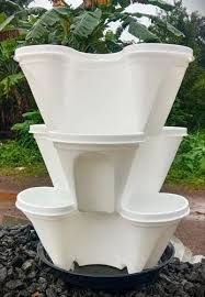 Plain White Plastic Stack Pot For Garden