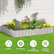 Outsunny White Metal Raised Garden Bed Diy Large Steel Planter Box