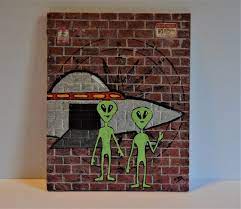 Aliens Graffiti Brick Wall Art