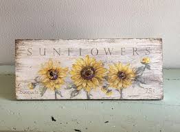 Sunflower Art Print Sign On Wood