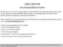 Sales Person Recommendation Letter