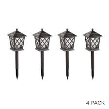 Alpine Corporation Set Of 4 Outdoor Solar Powered Pathway Led Light Stakes Black