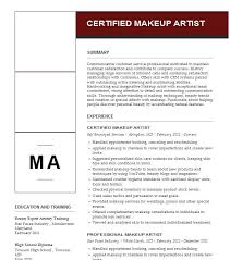 certified makeup artist resume exle