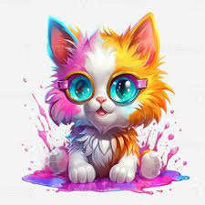 cartoon cat with big eyes and colorful