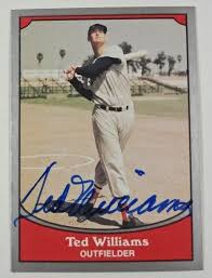 A ted williams rookie card that illustrates just how much cards have changed over the years. Ted Williams Autographed Baseball Card 1990 Pacific Trading Card