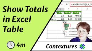 how to show totals in an excel table