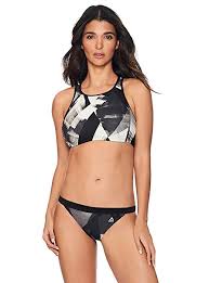 Reebok Lifestyle Womens Swimwear Bold Dynamic High Neck Bikini Bathing Suit Top