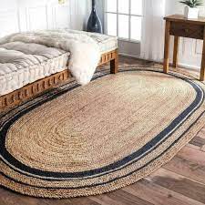 straight blue and beige braided oval rug