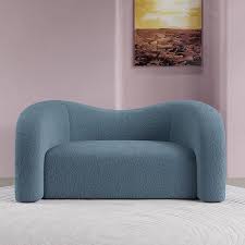 Blue Boucle Upholstered Curved