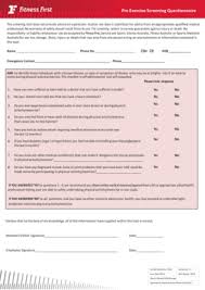 pre exercise questionnaire template