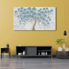3d Tree Blue Flower Canvas Print Wall