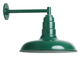 The Classic Barn Light Kit Green 14 Inch Classic Steel Shade 11 Inch Short Stem Wall Mounted Steel Arm Barn Light Made In America