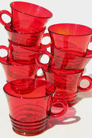 Vintage Ruby Red Glass Mugs Or Punch