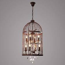 Runnup Industrial 17 7 8 Lights Pendant Retro Chandelier Vintage Ceiling Light Lamp Bird Cage Shaped Bedroom Pendant Hanging Lighting Fixture With Crystal Accent In Rust Finish Amazon Com
