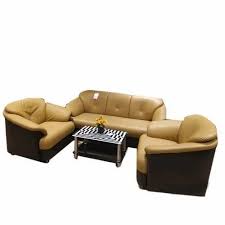 wooden brown 5 seater leather sofa set