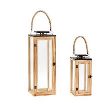 Hampton Bay 14 In Wood And Glass Outdoor Patio Lantern With Metal Top Brown