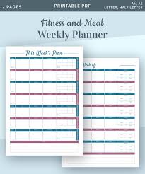 Weekly Fitness Meal Planner Weekly Workout Planner Template Fitness Journal Food Journal Diet Tracker Fitness Planner Printable Pdf