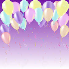 Birthday Card With Colorful Balloons And Confetti On Purple