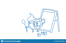 Cute Cup Character Holding Spoon Looking Flip Chart Hot