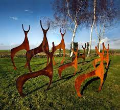 Deer Sculpture Rusted Metal Garden