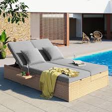 Brown Wicker Outdoor Chaise Lounge