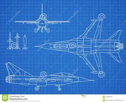 Military Jet Aircraft Drawing Vector Blueprint Design Stock Vector