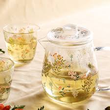 Fl Leaf Glass Cup And Teapot High
