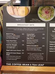 menu at the coffee bean tea leaf cafe