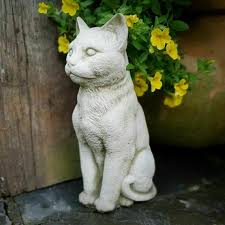 Serene Cat Stone Statue Outdoor Garden