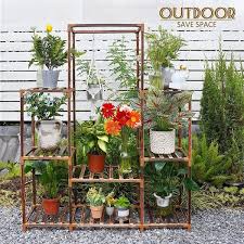 10 Pots Wooden Plant Stand Suitable For