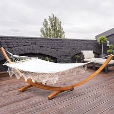 Northlight 133 black steel hammock stand with hardware. Boho Tassel Double Hammock With Wooden Stand Outdoor Furniture
