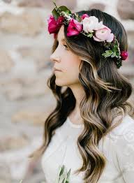 Adjustable flower headband bridal flower crown hair wreath floral headpiece halo boho with ribbon wedding party festival photos brown by vivivalue 4.4 out of 5 … Boho Wedding Hairstyles With Flower Crown Oh Best Day Ever